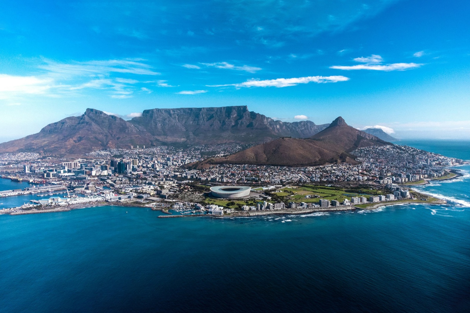 Cape Town and Table Mountain seen from out at sea