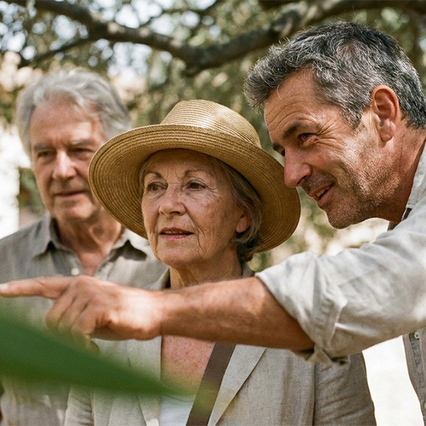 A traveler being shown something